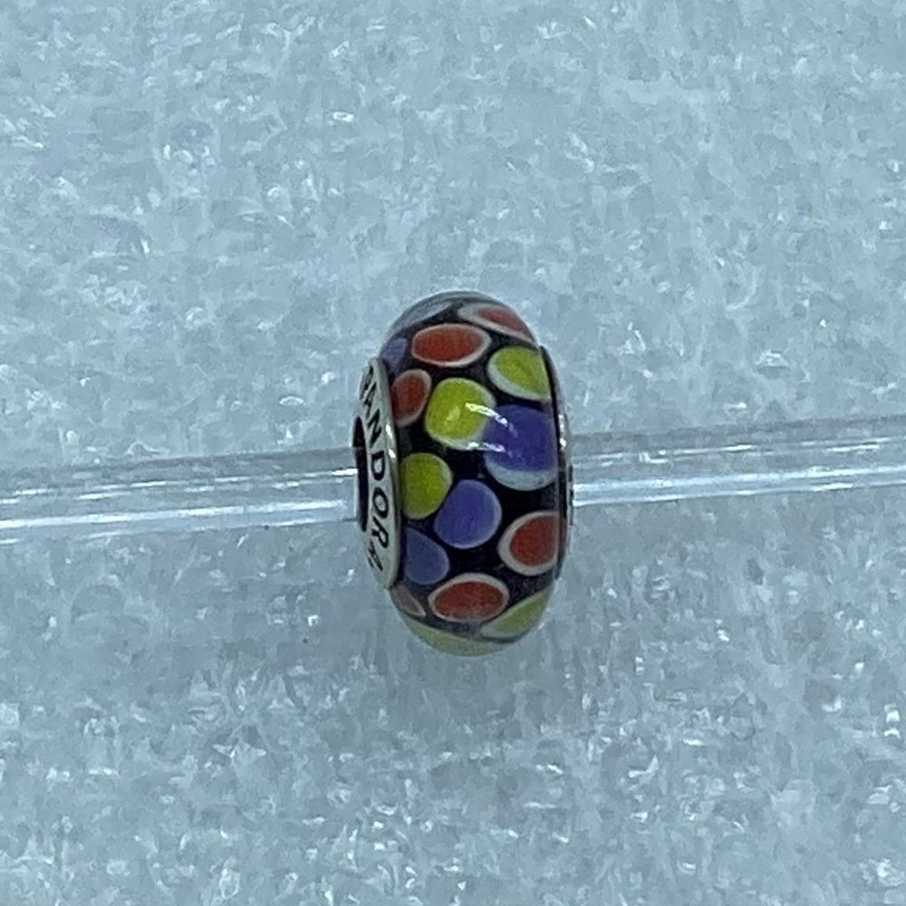 Pandora,”Colorful Polka Dot Charm Red, Yellow, Purple Black Base (Retired) M26-5